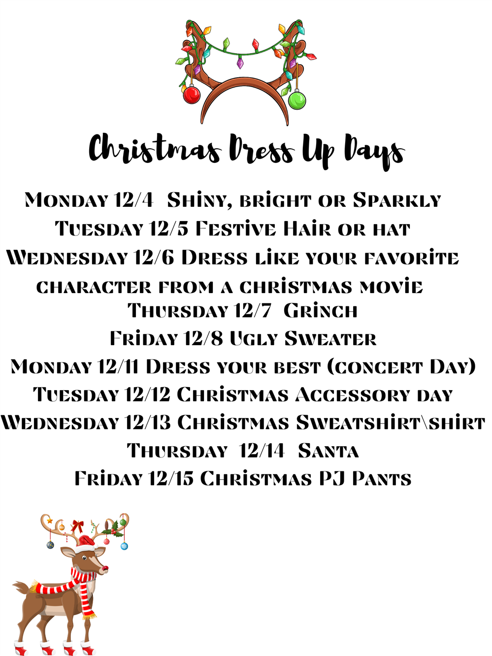  Christmas Dress Up Days